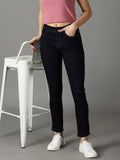 Women's Navy Blue High-Rise Acid Wash Stretchable Jeans