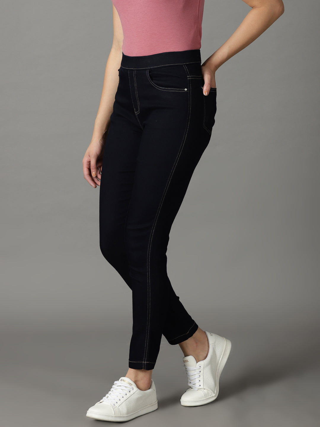 Women's Navy Blue High-Rise Acid Wash Stretchable Jeans