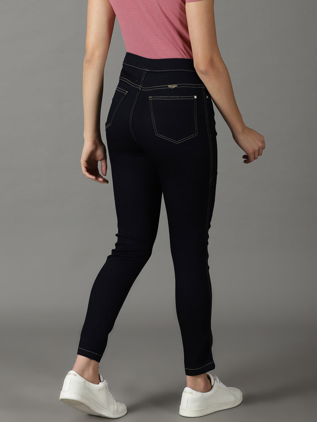 Women's Navy Blue High-Rise Acid Wash Stretchable Jeans