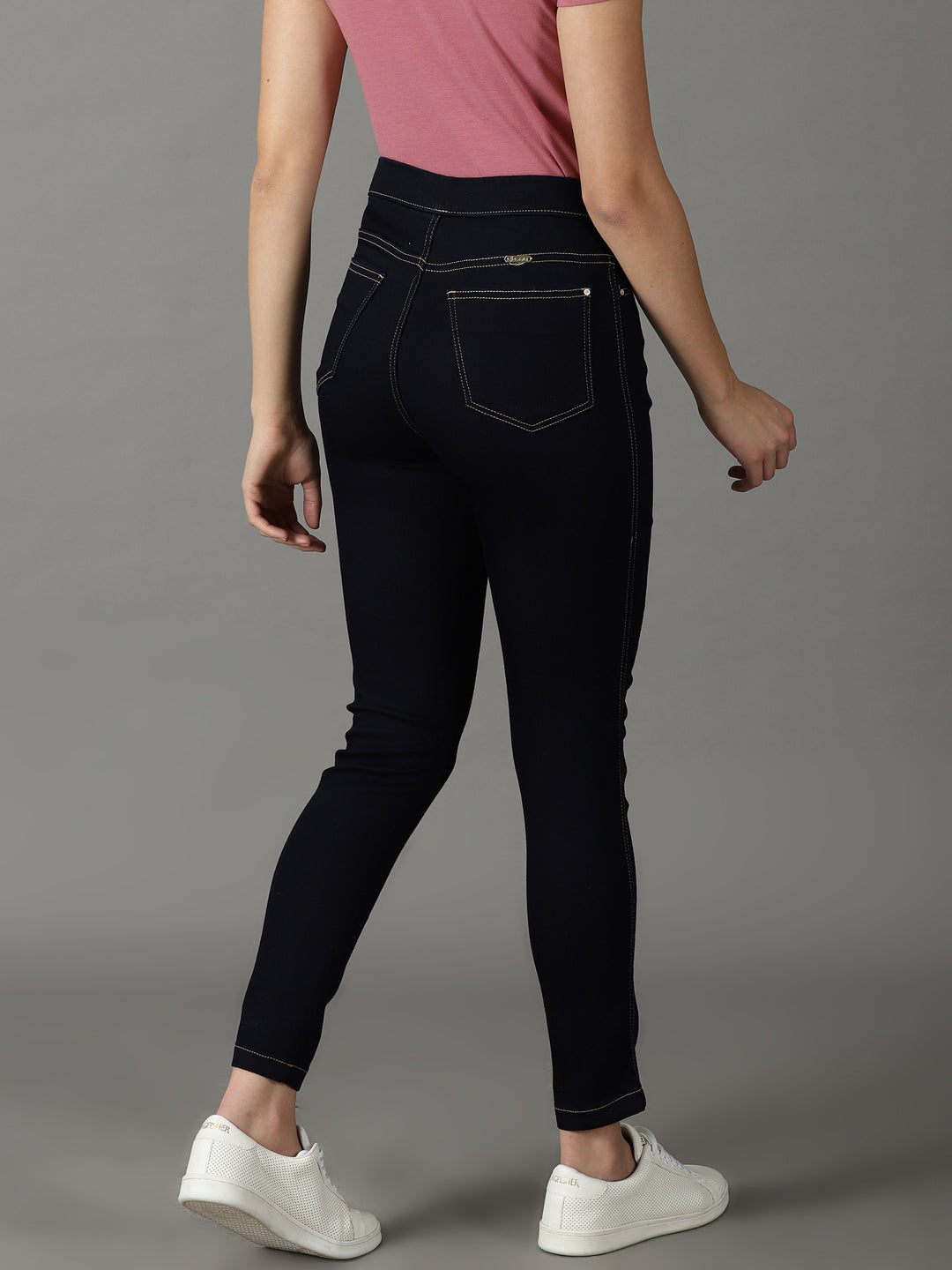 Women's Navy Blue High-Rise Acid Wash Stretchable Jeans