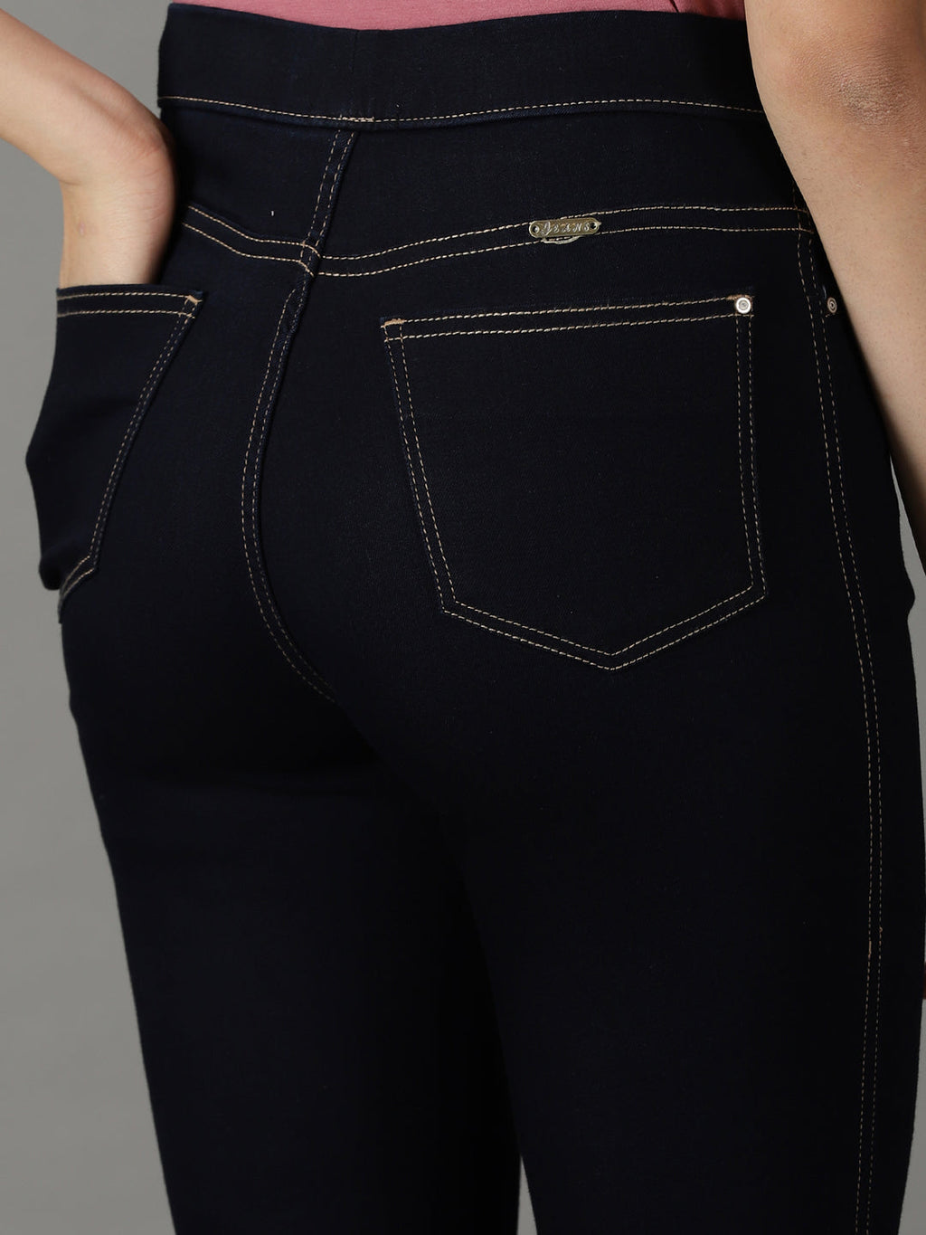 Women's Navy Blue High-Rise Acid Wash Stretchable Jeans