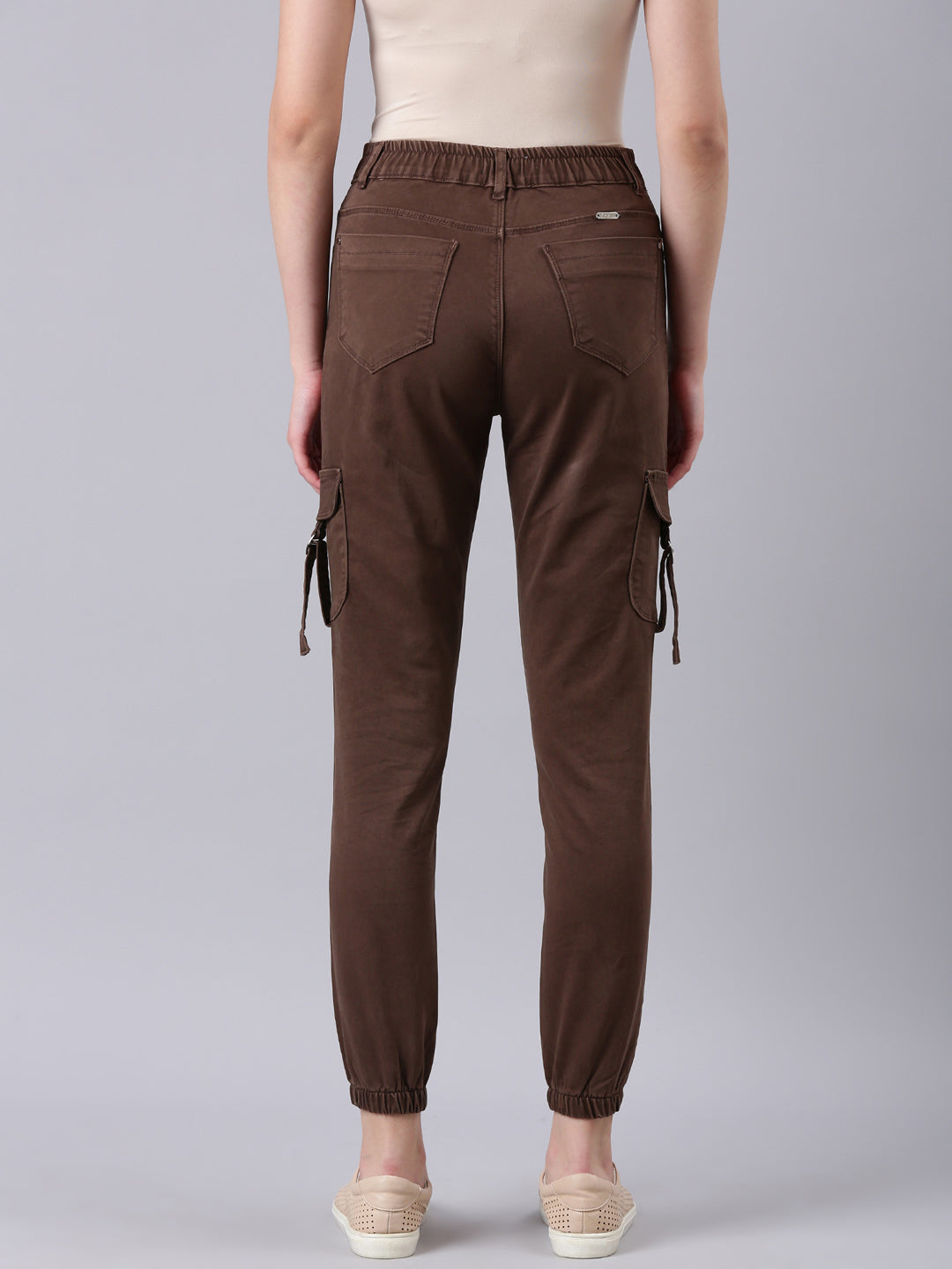 Women's Brown Solid Jogger Denim Jeans