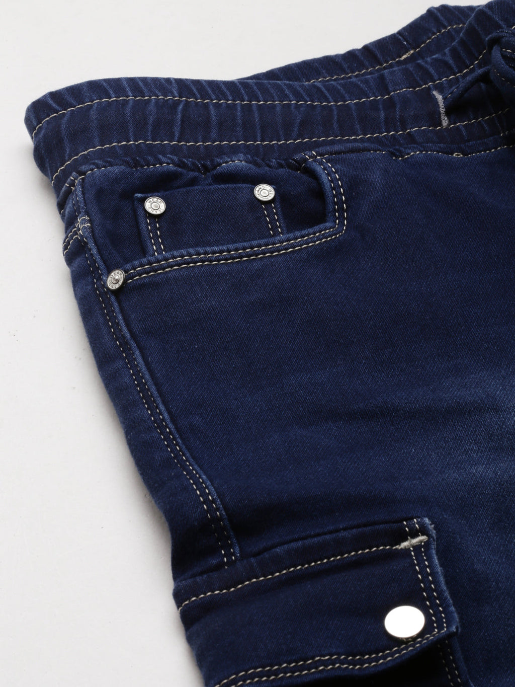 Women's Navy Blue Jogger Mid-Rise Light Fade Acid Wash Denim Jeans