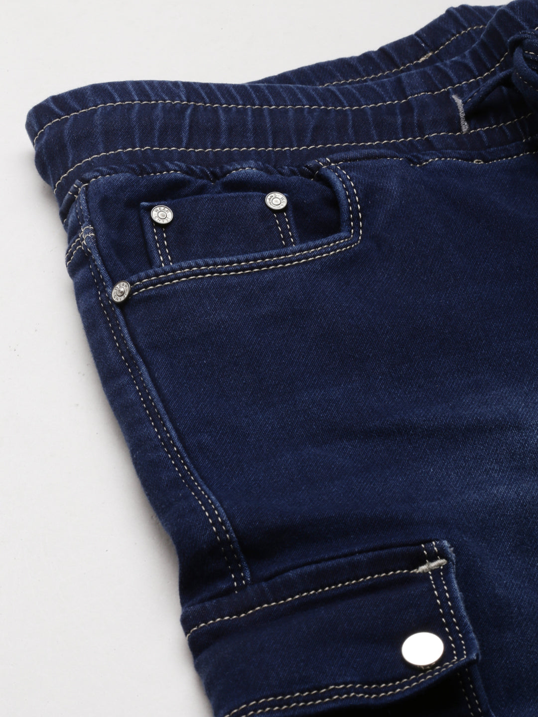 Women's Navy Blue Jogger Mid-Rise Light Fade Acid Wash Denim Jeans