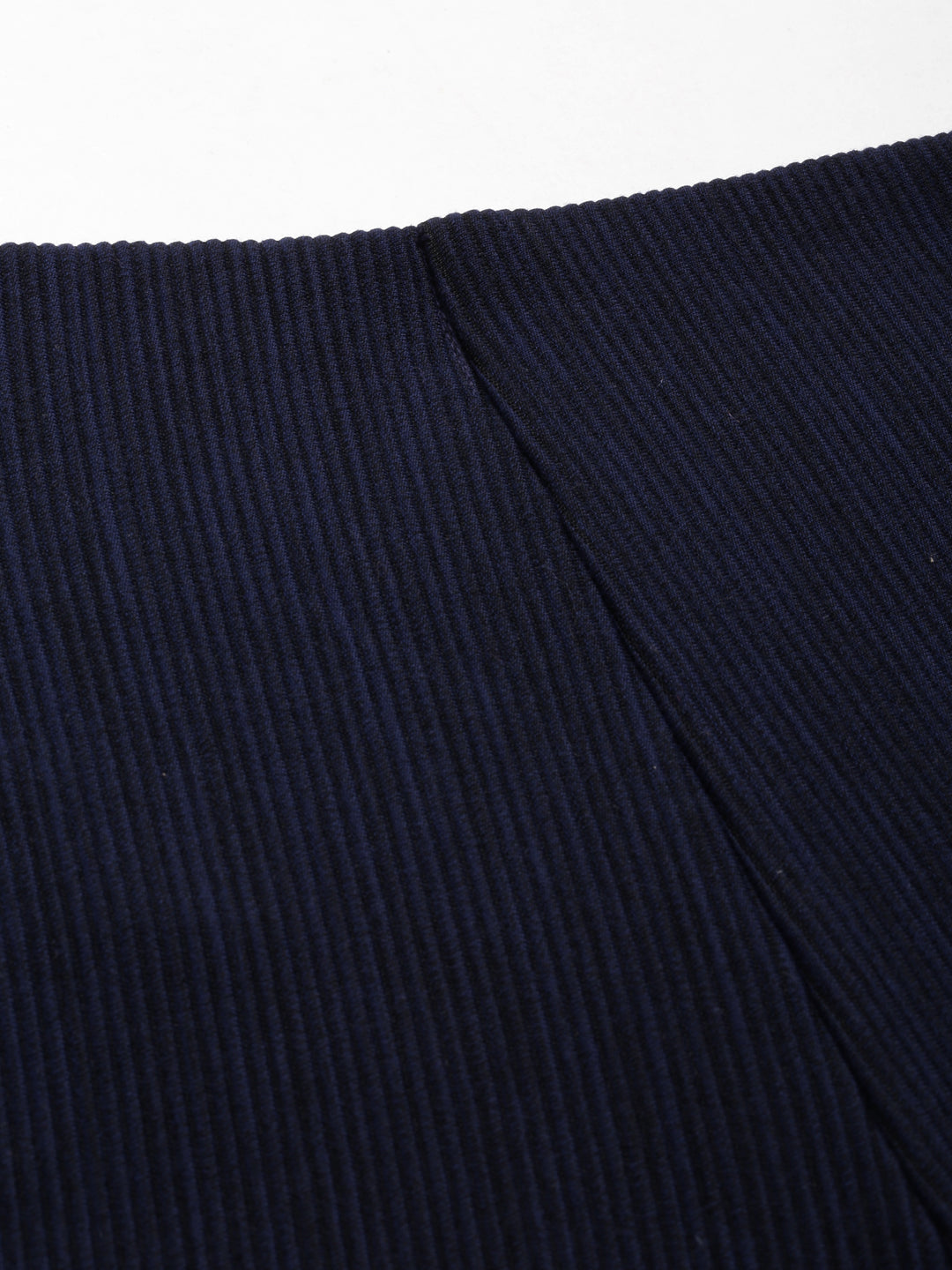 Women's Navy Blue Self Design Straight Fit High-Rise Cotton Parallel Trousers