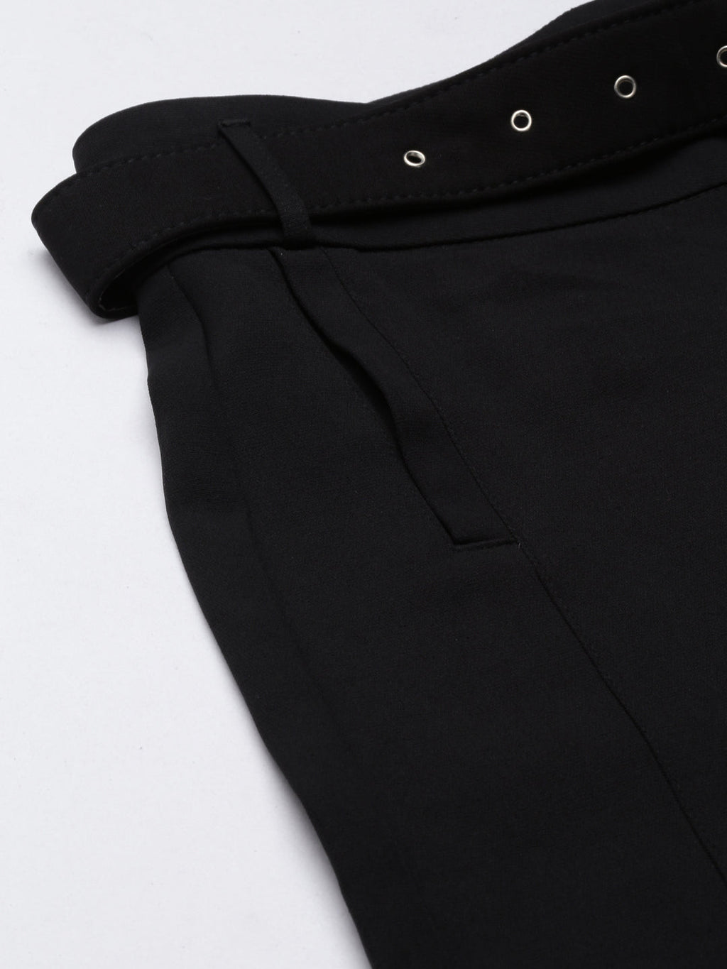 Women's Black Straight Fit High-Rise Trousers