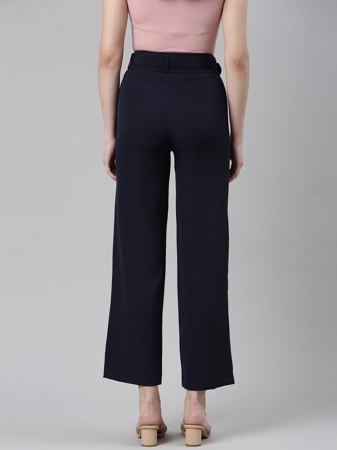Women's Navy Blue Straight Fit High-Rise Fromal Trousers