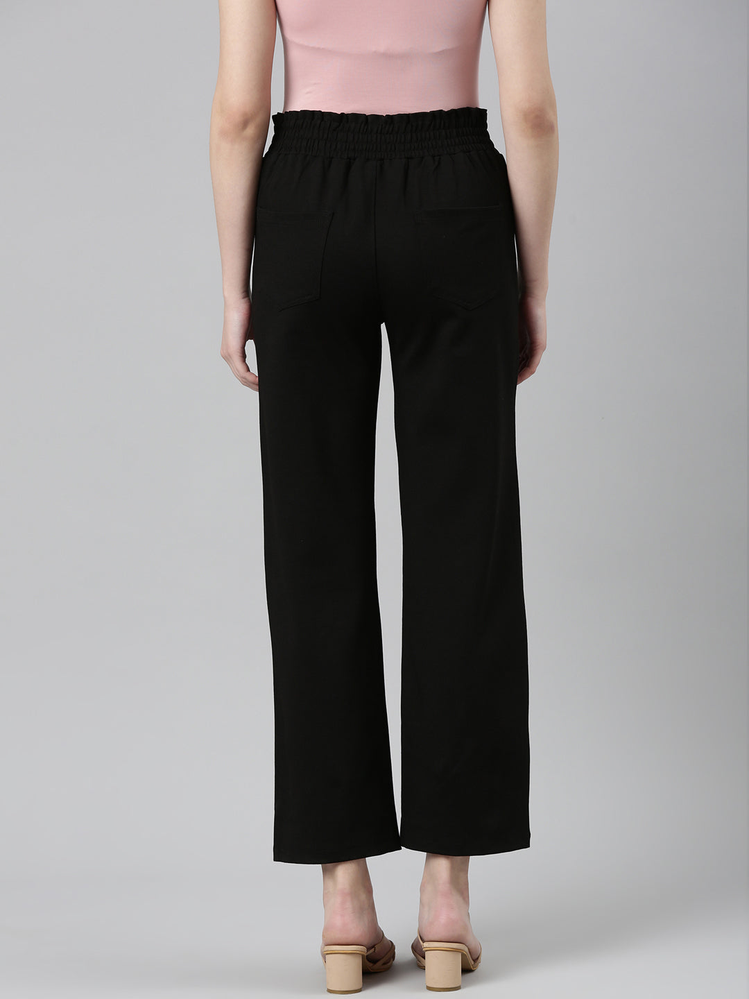 Women's Black Straight Fit High-Rise Lycra Parallel Trousers