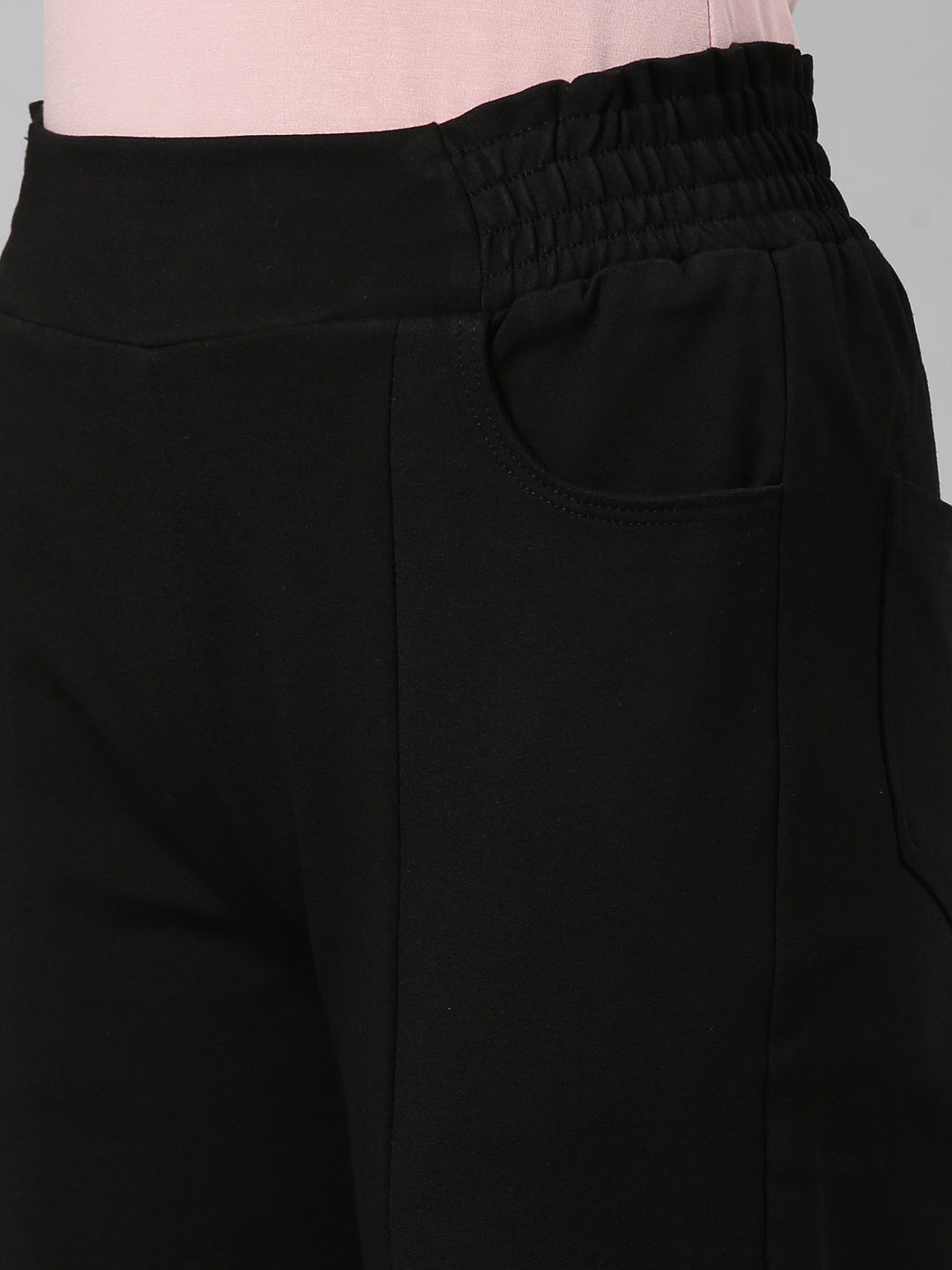 Women's Black Straight Fit High-Rise Lycra Parallel Trousers