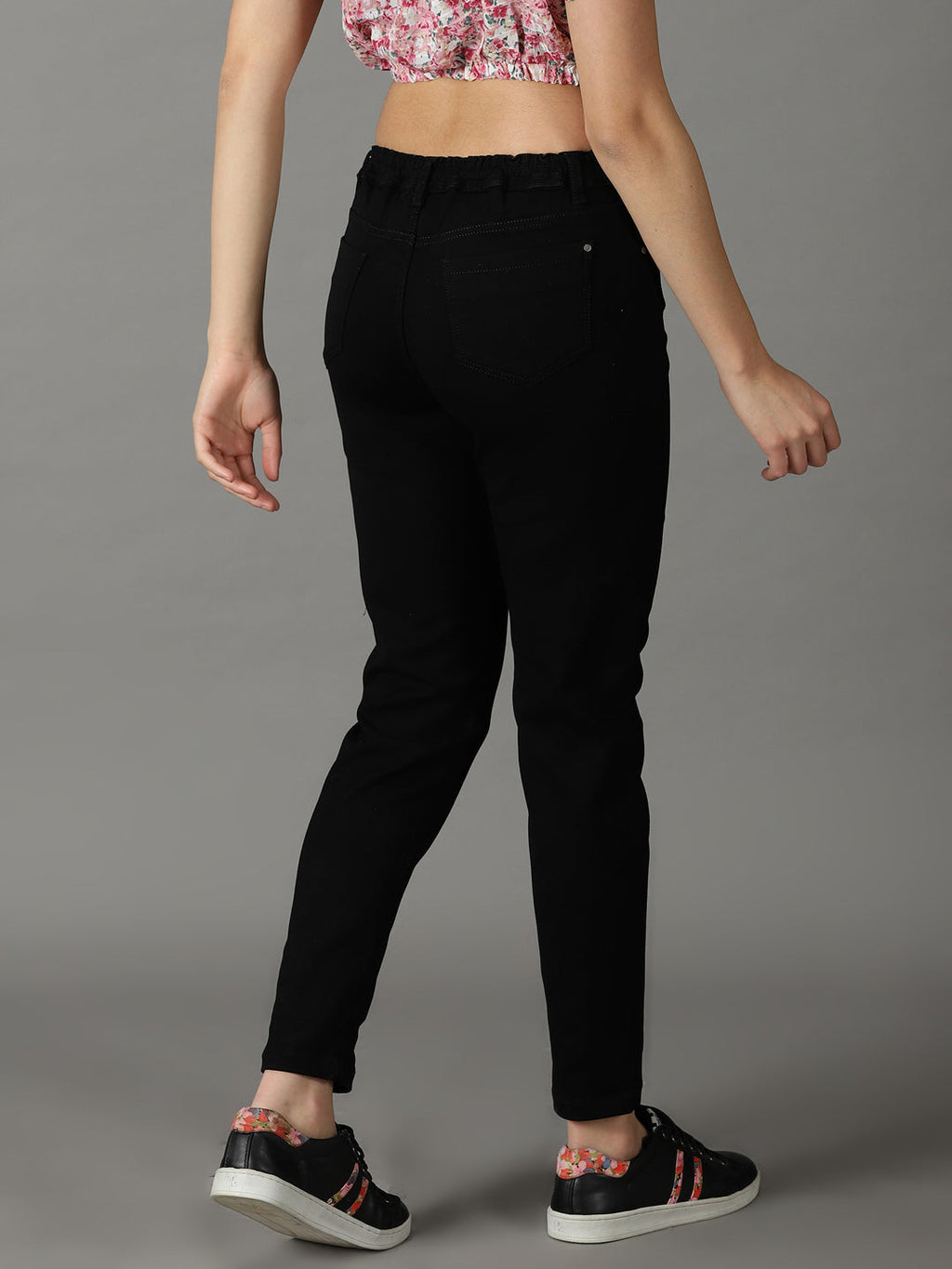 Women's Black High-Rise Acid Wash Stretchable Cotton Jeans