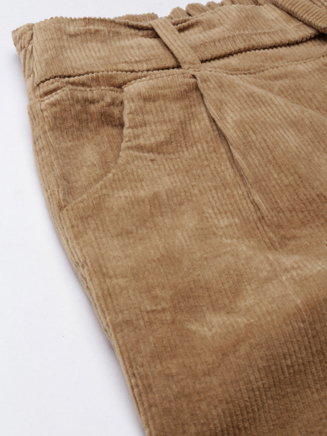 Women's Khaki Slim Fit High-Rise Pleated Peg Trousers
