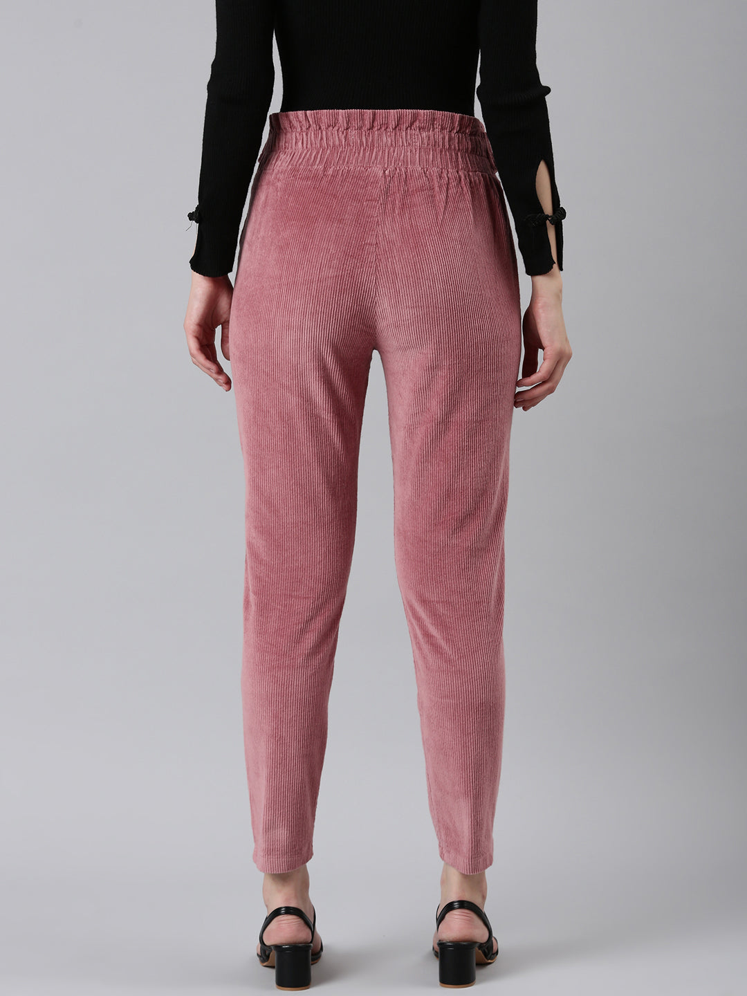 Women's Mauve Slim Fit High-Rise Pleated Peg Trousers