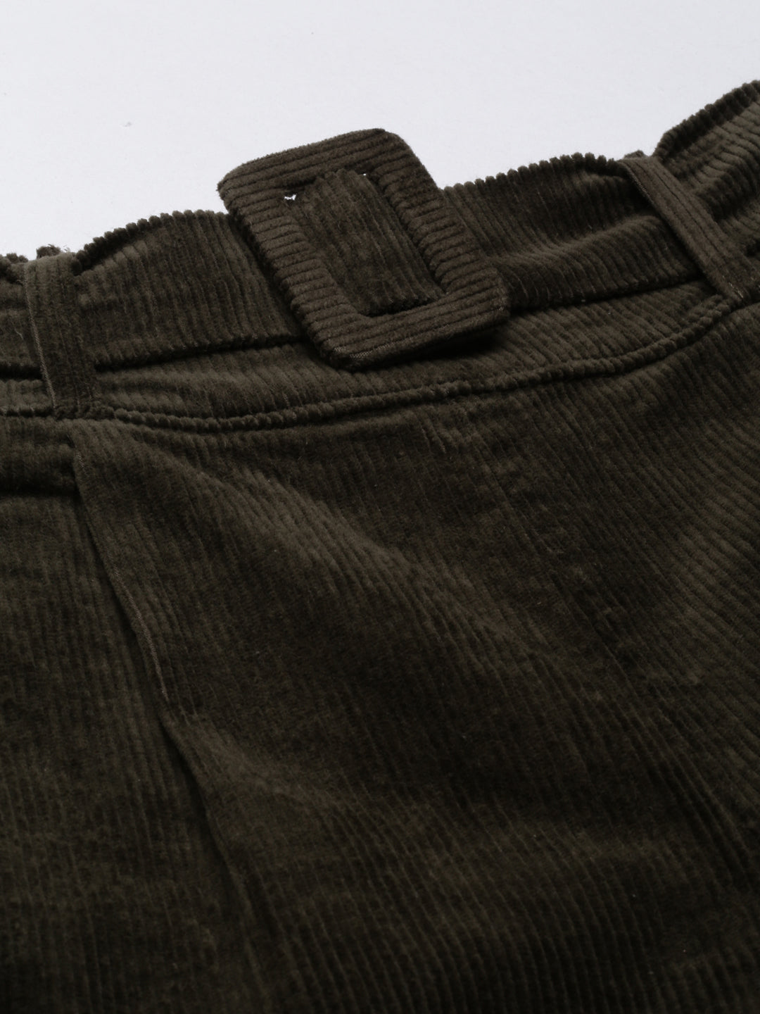 Women's Olive Slim Fit High-Rise Pleated Trousers