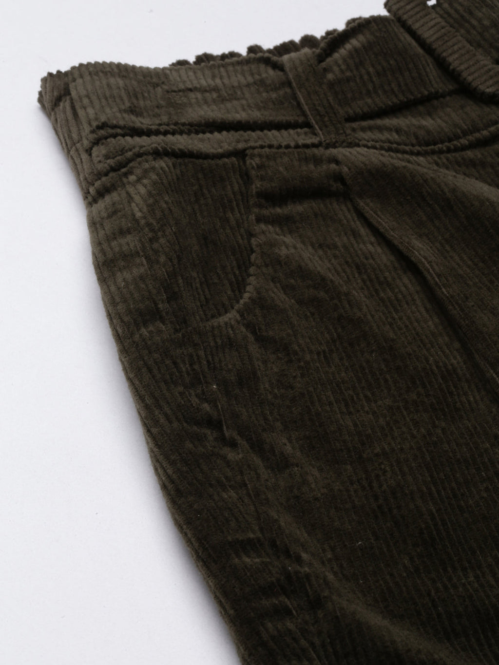 Women's Olive Slim Fit High-Rise Pleated Trousers
