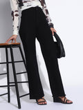 Women's Solid Black Frayed Hem Wide Leg Jeans