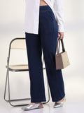 Women's Navy Blue Solid Straight Fit Jeans