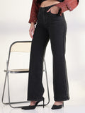 Women's Solid Black Straight Fit Jean