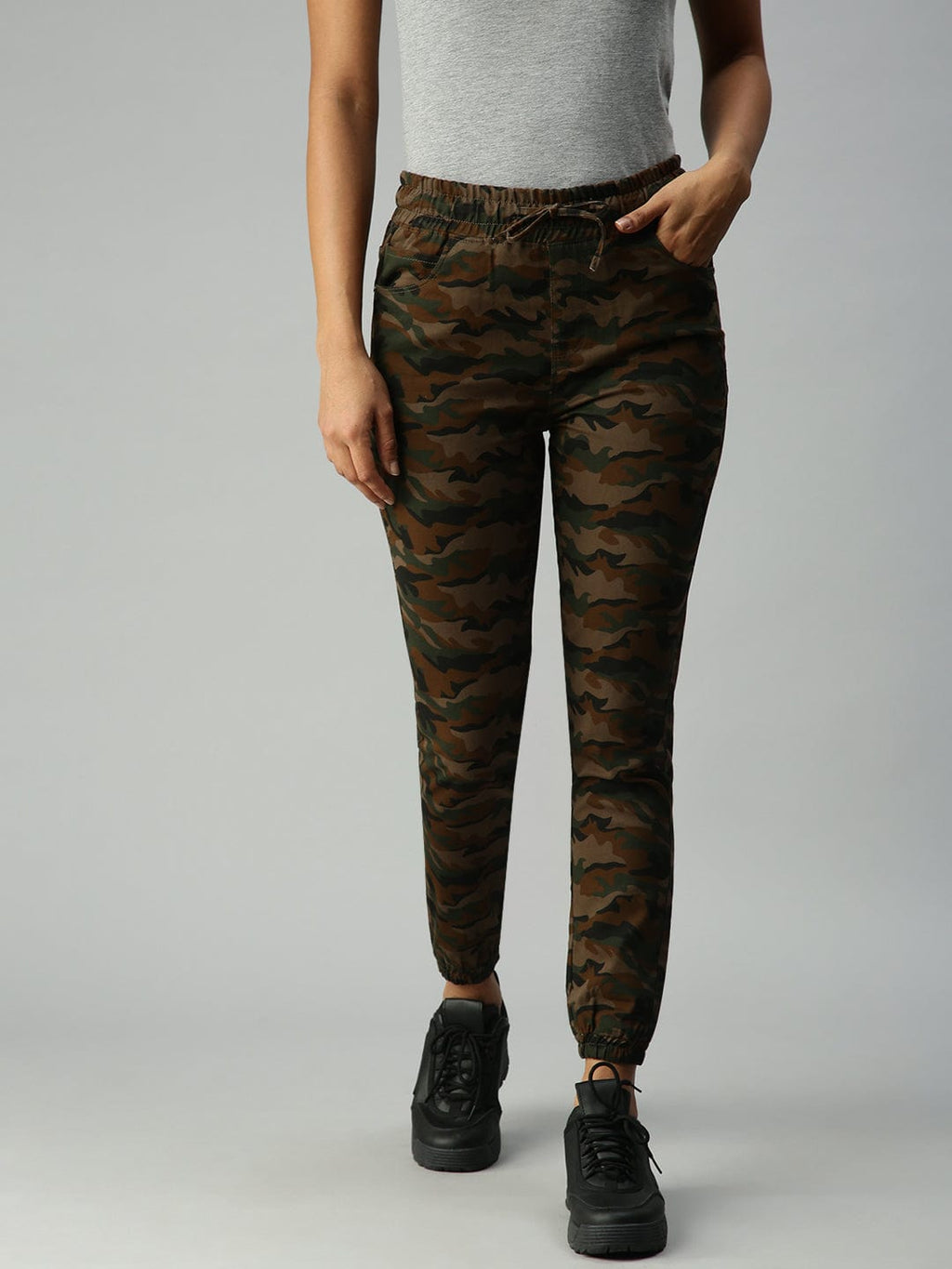 Women's Olive Jean Jogger High-Rise Slash Knee Stretchable Jeans