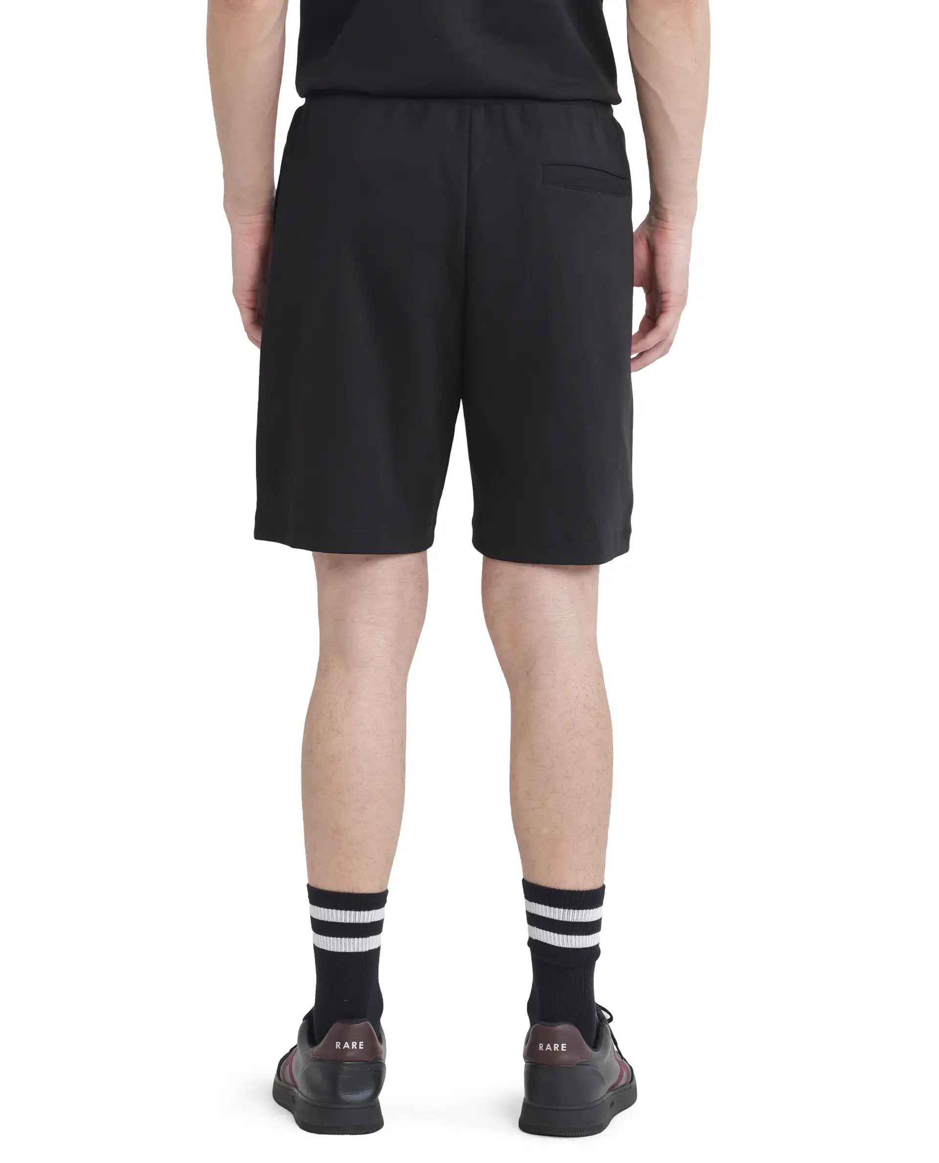 Rare Rabbit Men's Lux Black Cotton Blend Plain Relaxed Fit Shorts