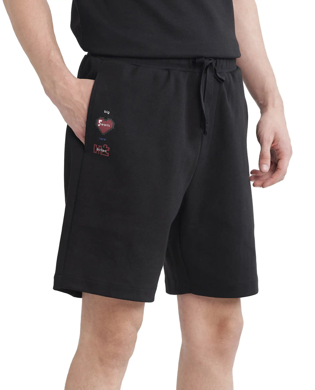 Rare Rabbit Men's Lux Black Cotton Blend Plain Relaxed Fit Shorts
