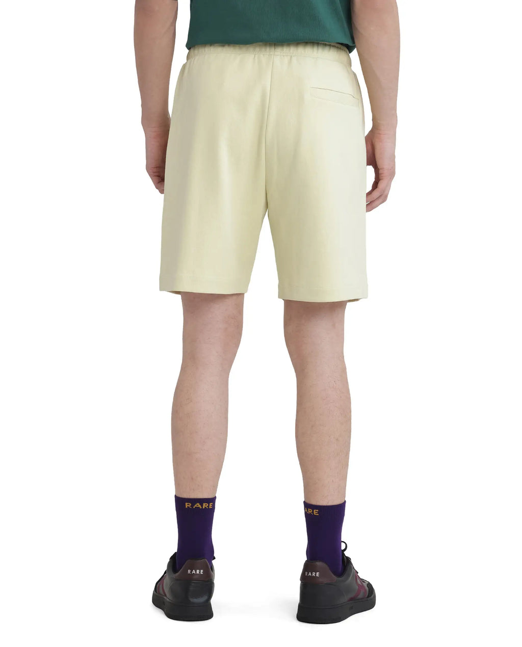 Rare Rabbit Men's Lux Pastel Yellow Cotton Blend Plain Relaxed Fit Shorts