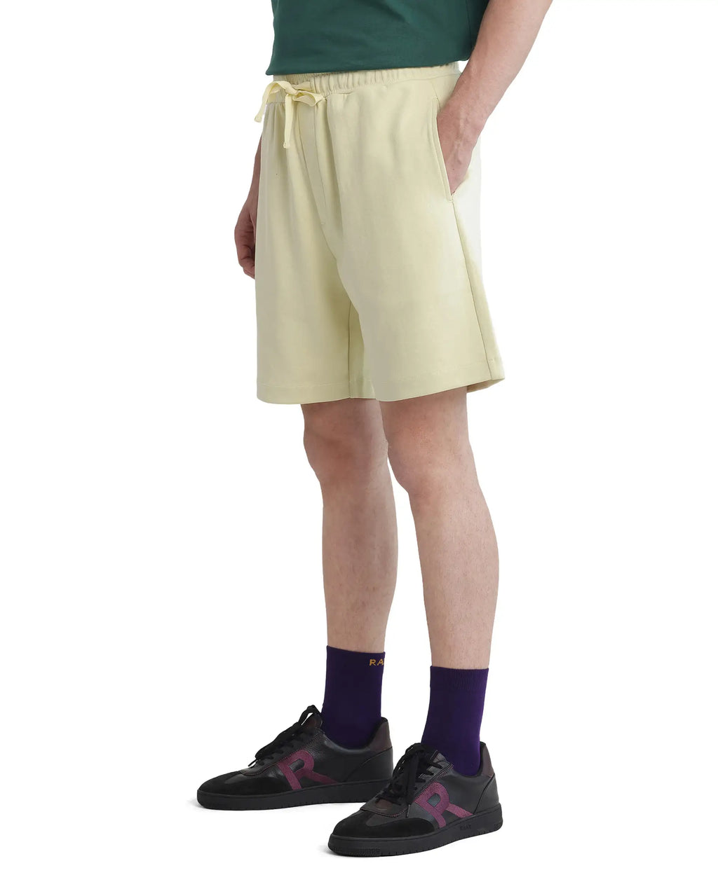 Rare Rabbit Men's Lux Pastel Yellow Cotton Blend Plain Relaxed Fit Shorts
