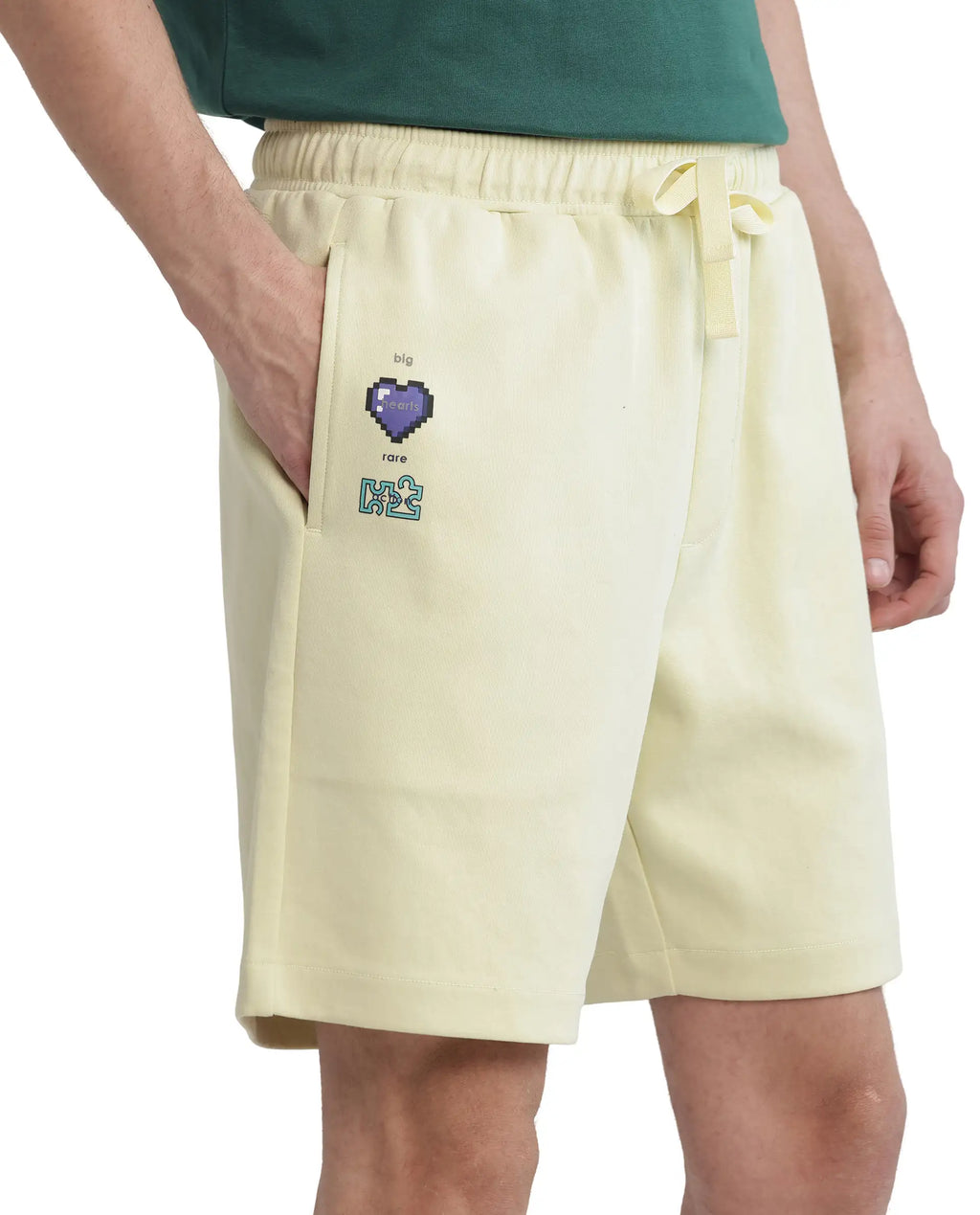 Rare Rabbit Men's Lux Pastel Yellow Cotton Blend Plain Relaxed Fit Shorts