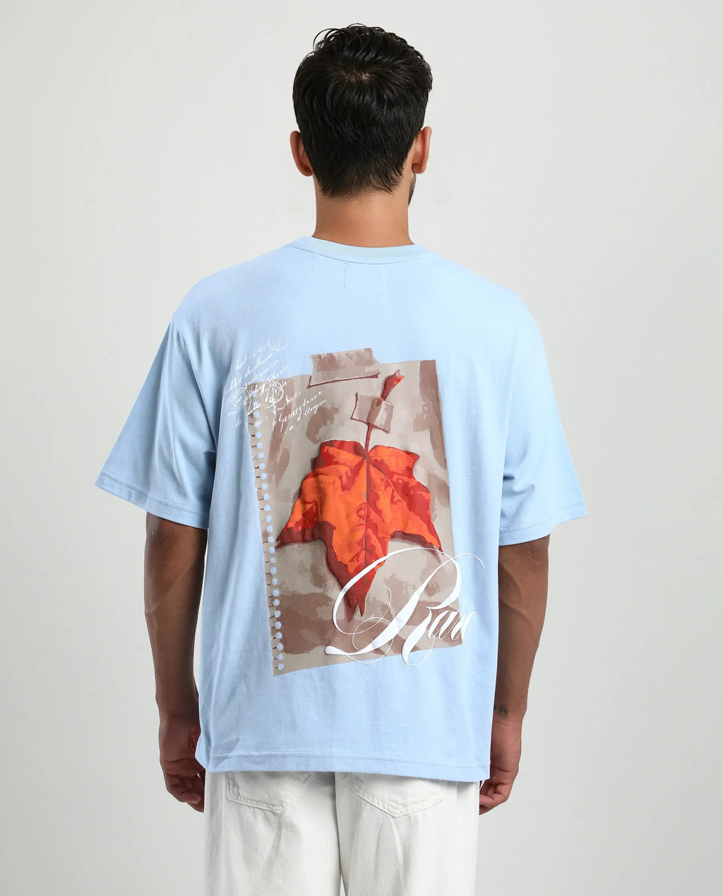 Rare Rabbit Men's Mapler Blue Cotton Graphic Print Oversized Fit Half Sleeve Crew Neck T-Shirt