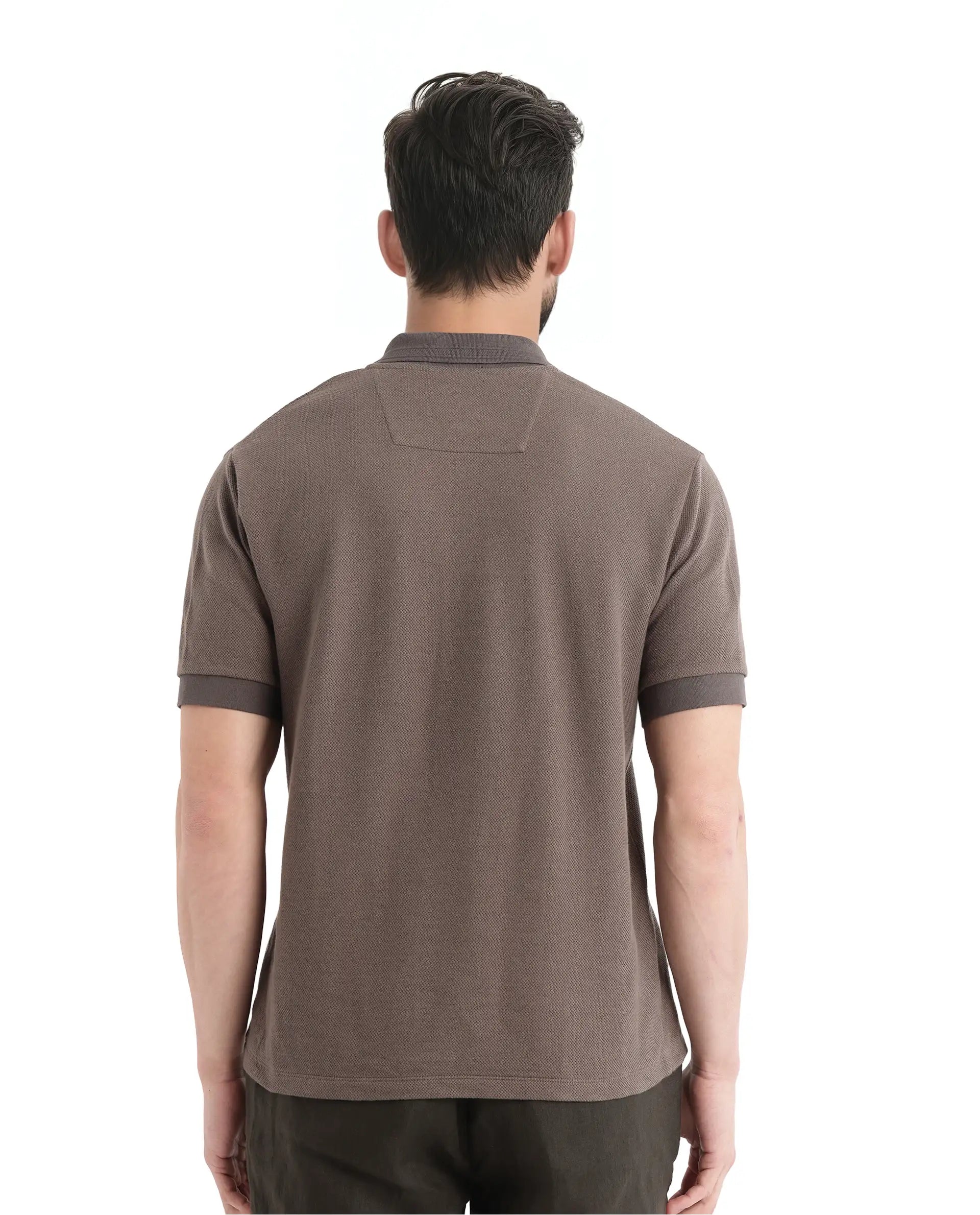 Rare Rabbit Men's Marcelon Dusky Olive Cotton Blend Jacquard Regular Fit Half Sleeve Polo