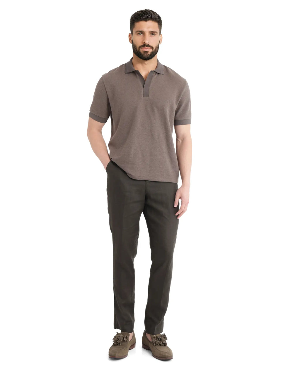 Rare Rabbit Men's Marcelon Dusky Olive Cotton Blend Jacquard Regular Fit Half Sleeve Polo