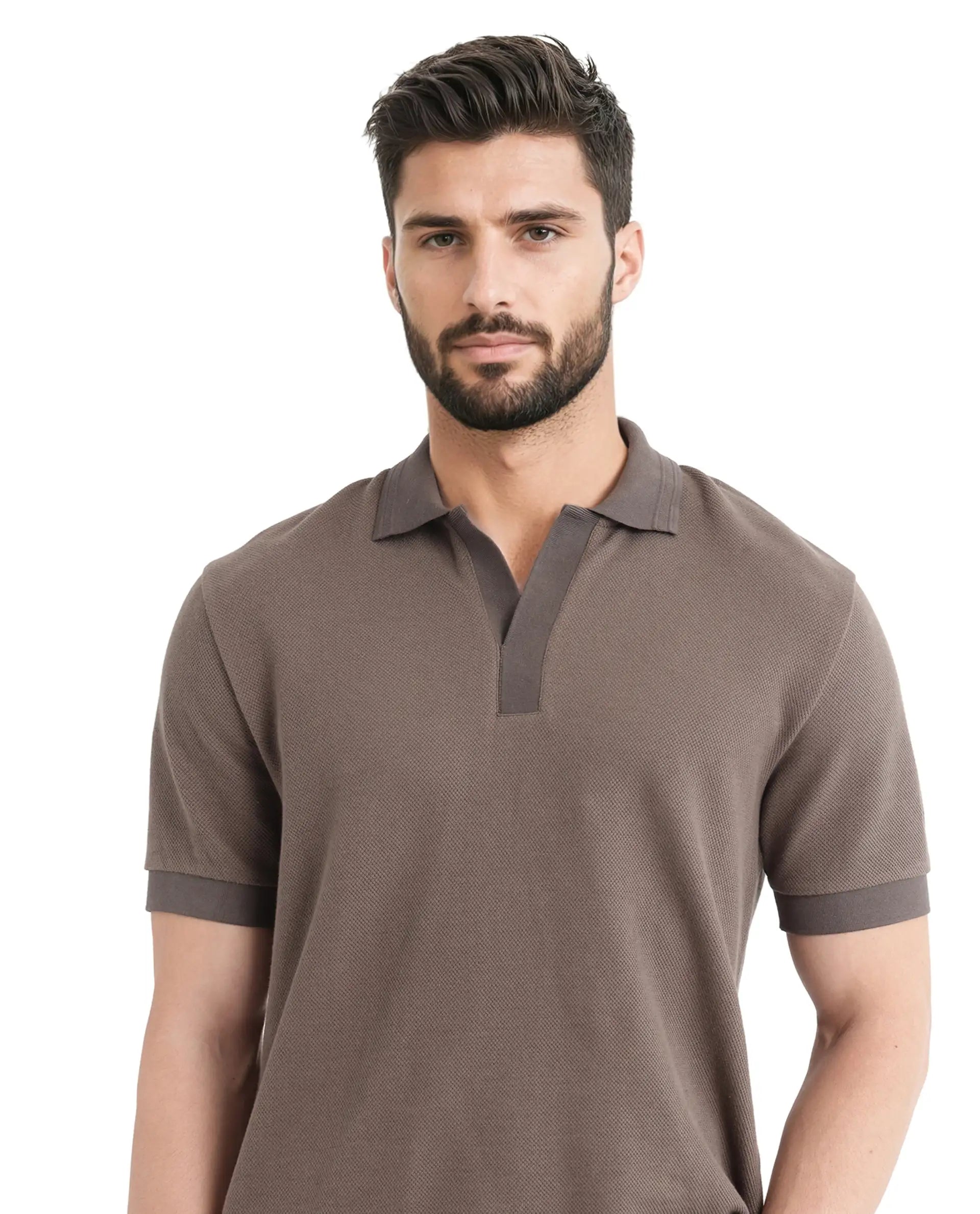 Rare Rabbit Men's Marcelon Dusky Olive Cotton Blend Jacquard Regular Fit Half Sleeve Polo