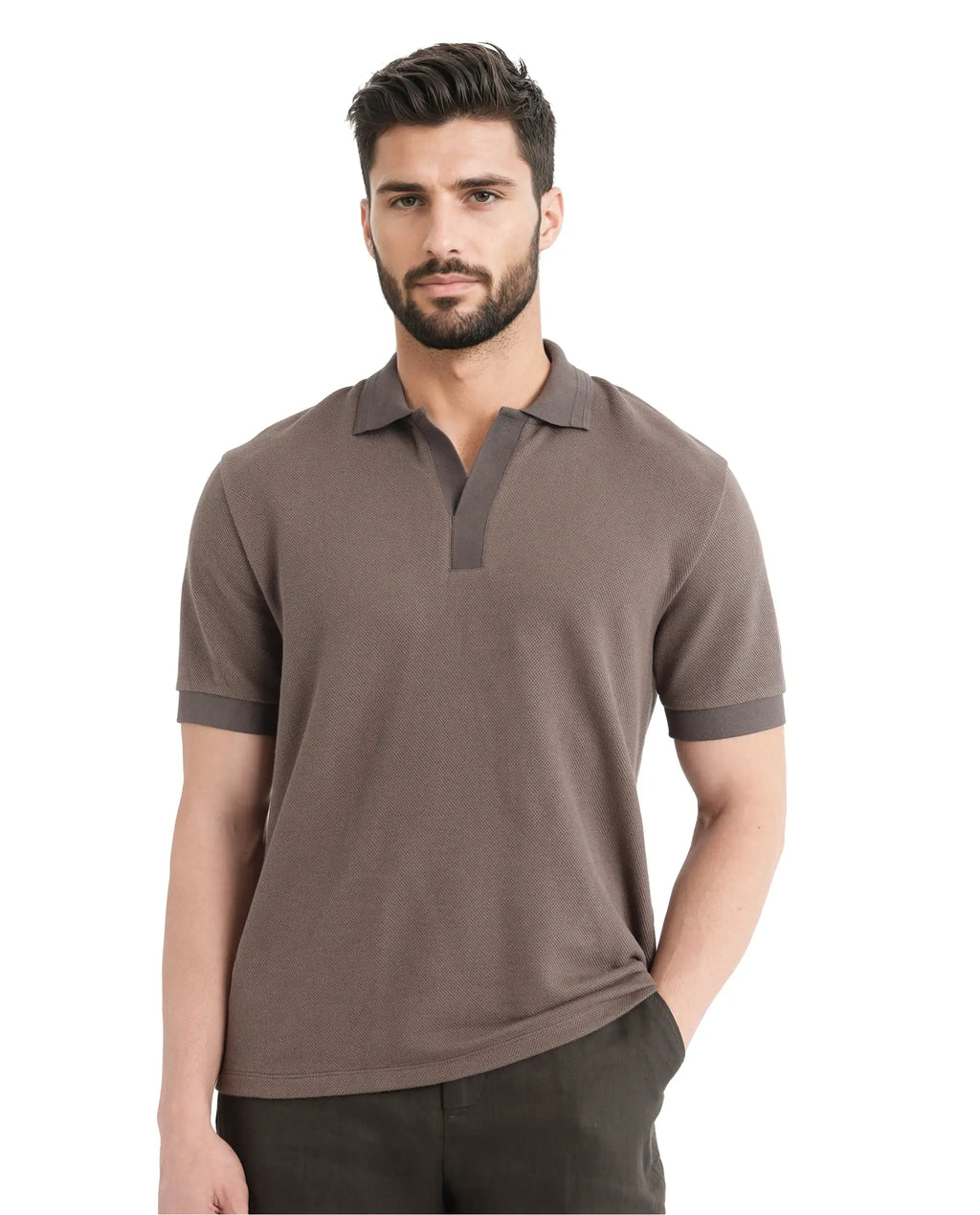 Rare Rabbit Men's Marcelon Dusky Olive Cotton Blend Jacquard Regular Fit Half Sleeve Polo