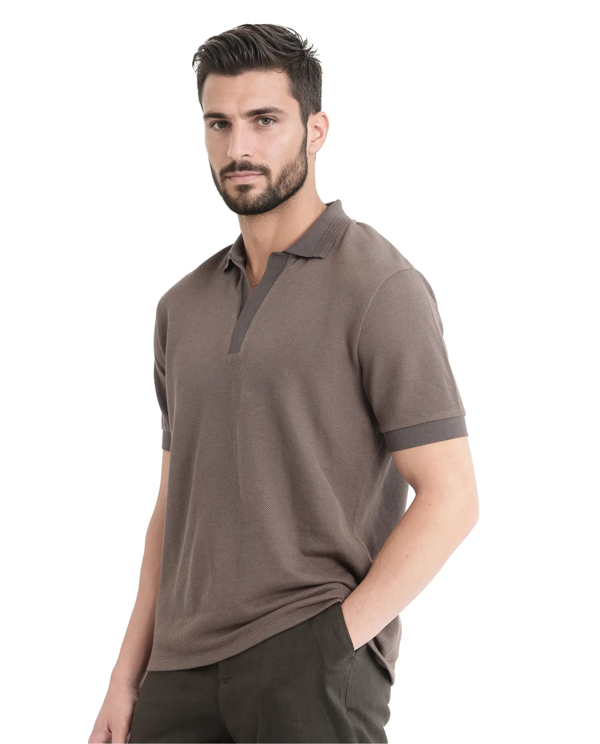 Rare Rabbit Men's Marcelon Dusky Olive Cotton Blend Jacquard Regular Fit Half Sleeve Polo