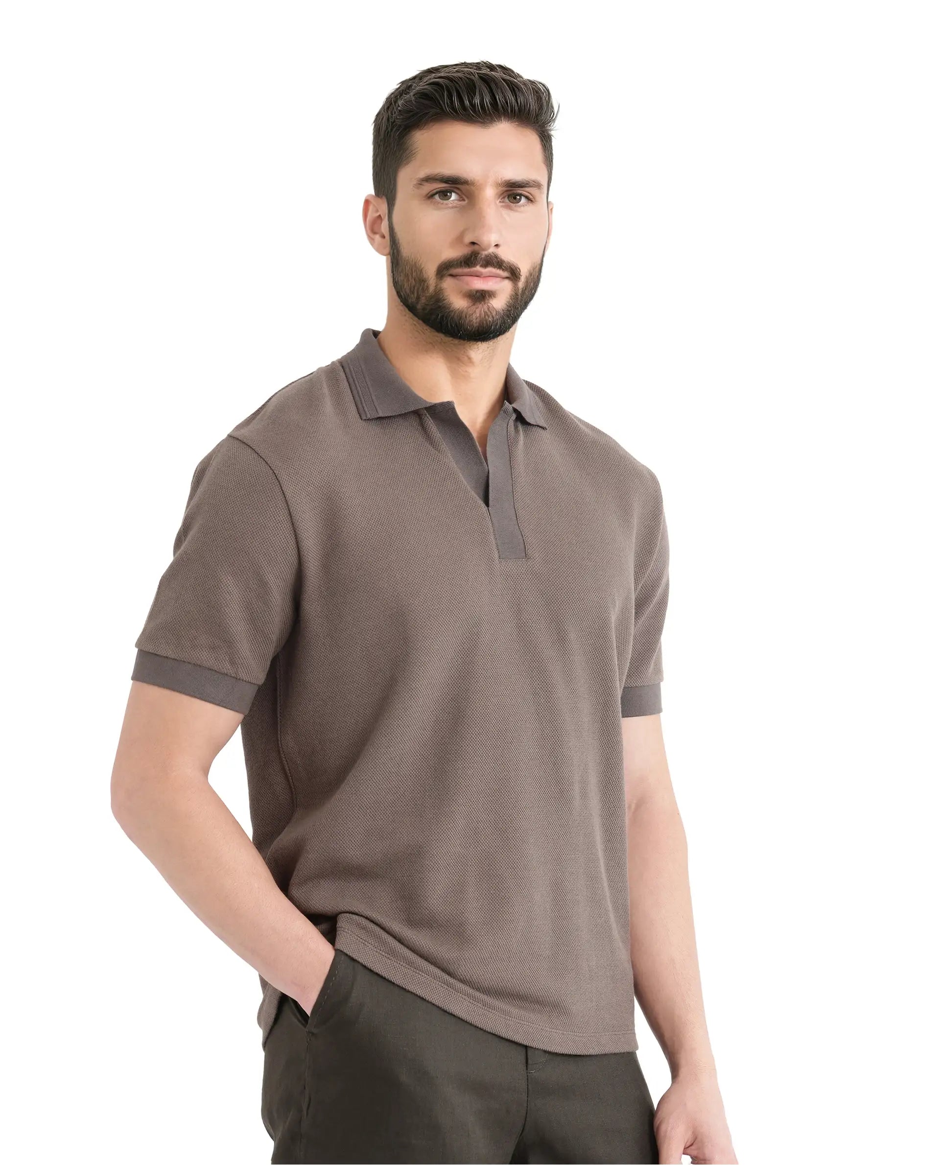 Rare Rabbit Men's Marcelon Dusky Olive Cotton Blend Jacquard Regular Fit Half Sleeve Polo