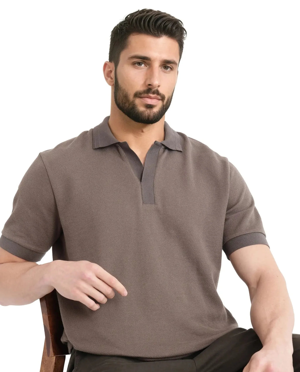 Rare Rabbit Men's Marcelon Dusky Olive Cotton Blend Jacquard Regular Fit Half Sleeve Polo