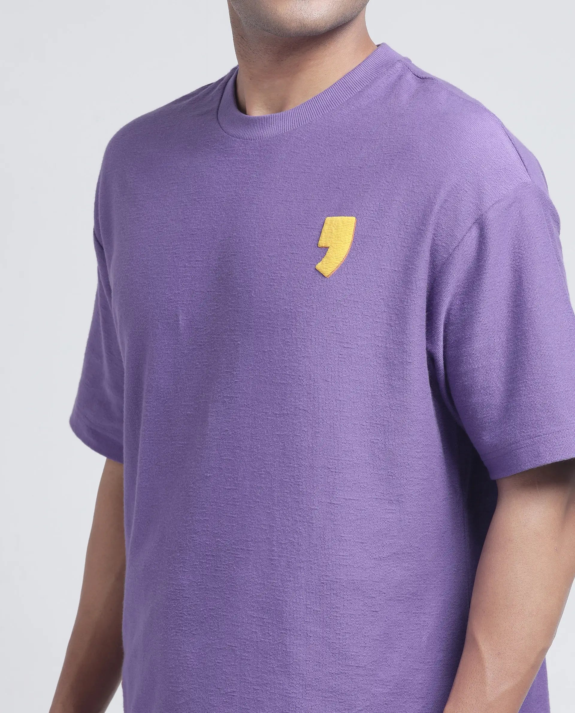 Rare Rabbit Men's Marsa Purple Cotton Blend Graphic Print Oversized Fit Half Sleeve Crew Neck T-Shirt
