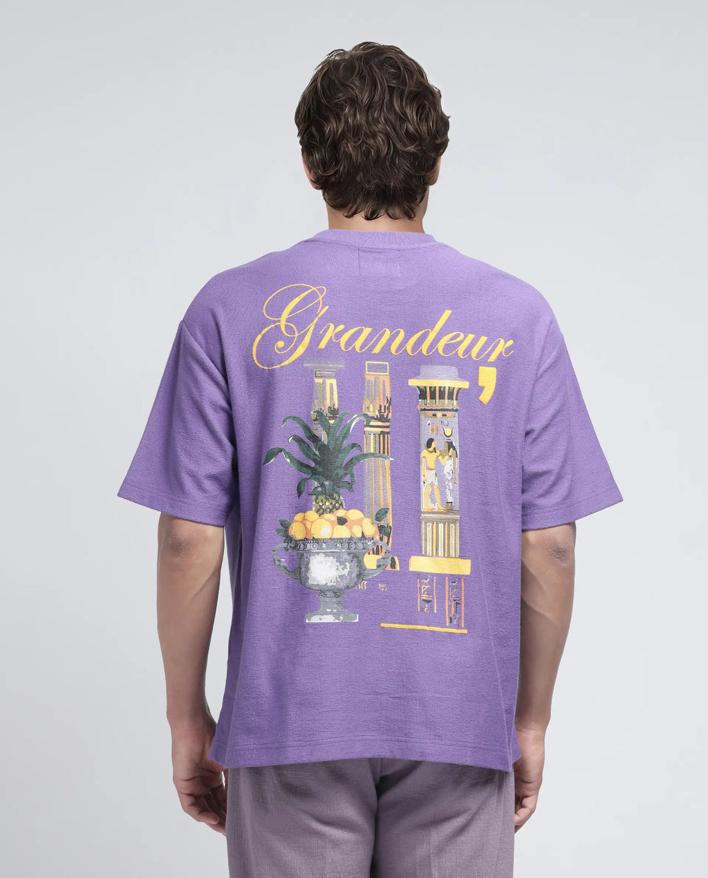 Rare Rabbit Men's Marsa Purple Cotton Blend Graphic Print Oversized Fit Half Sleeve Crew Neck T-Shirt
