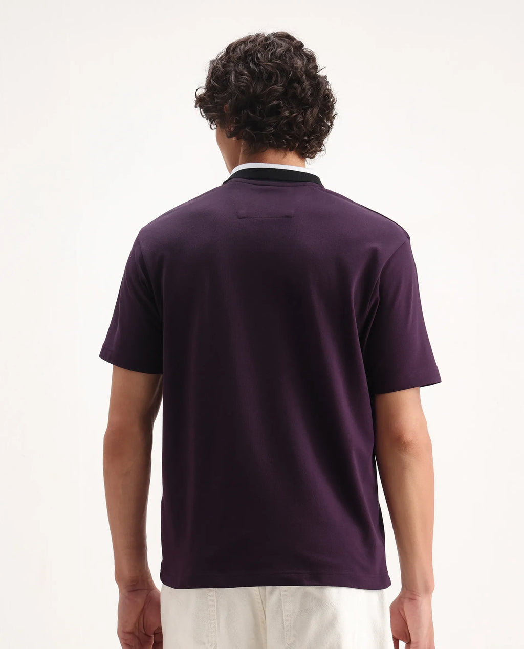 Rare Rabbit Men's Mateo Dark Purple Cotton Blend Embroidered Relaxed Fit Half Sleeve Polo