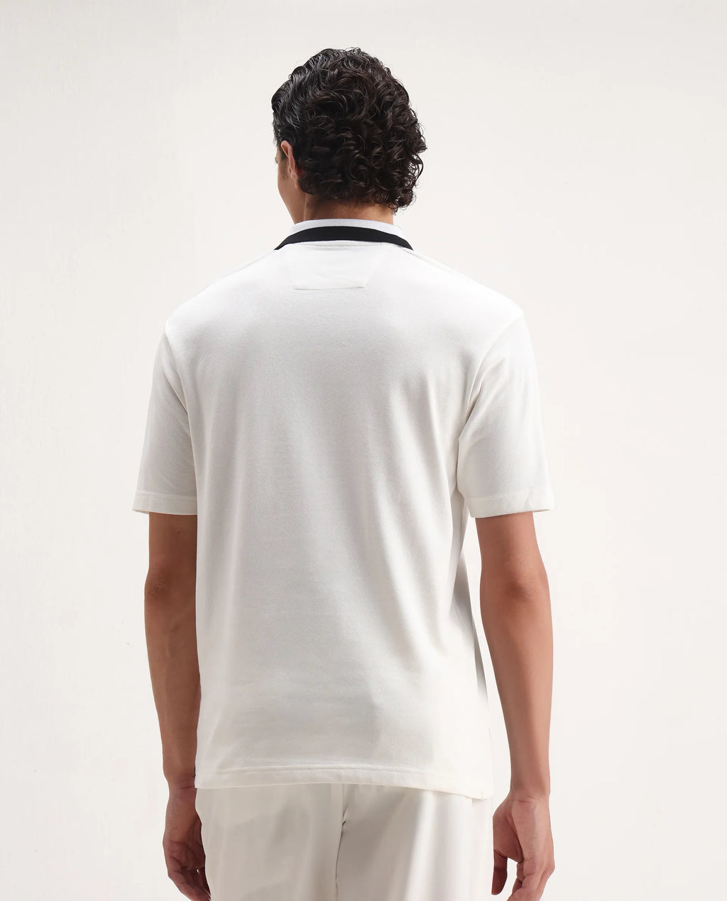 Rare Rabbit Men's Mateo White Cotton Blend Embroidered Regular Fit Half Sleeve Polo