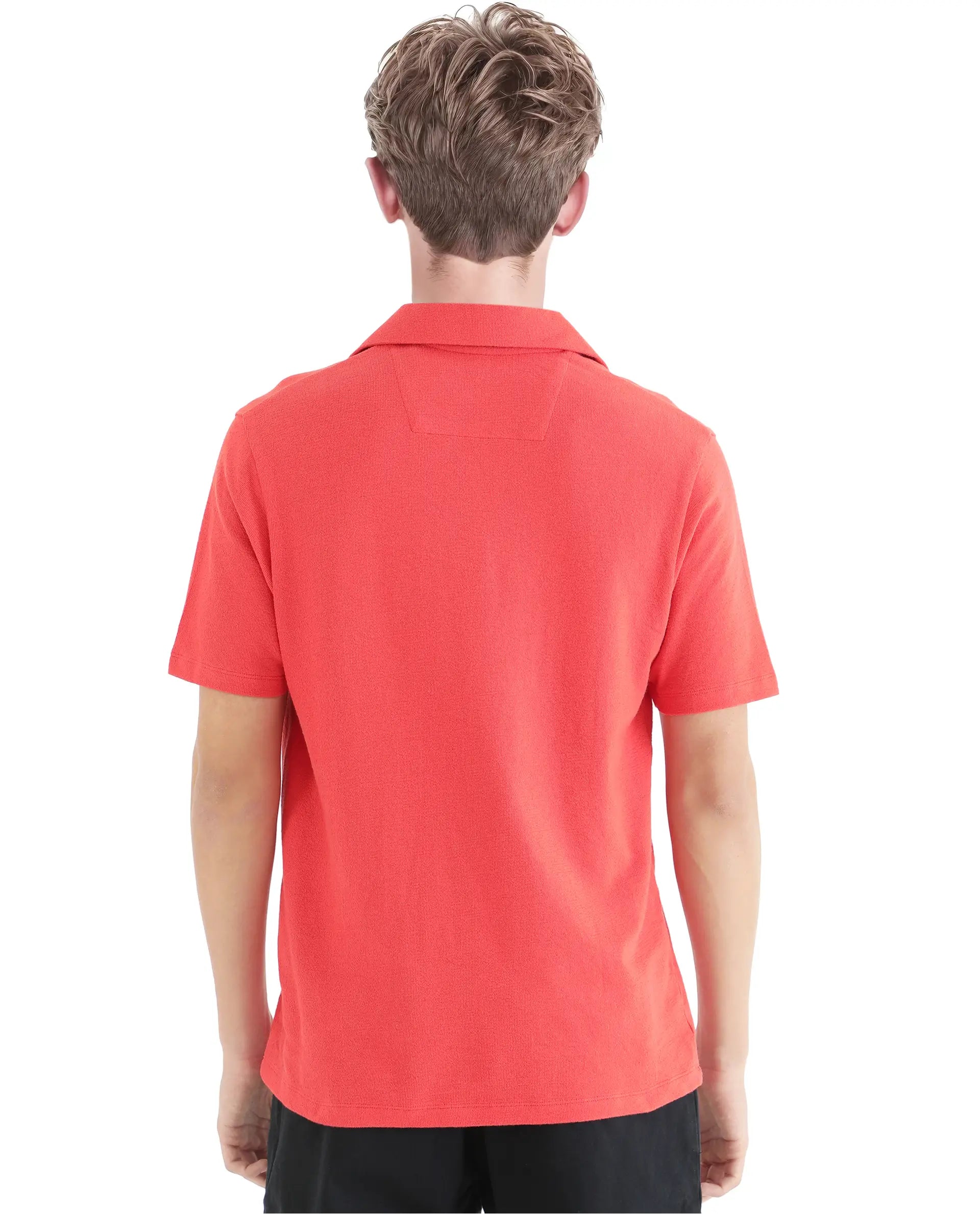 Rare Rabbit Men's Merko Dark Orange Cotton Plain Regular Fit Half Sleeve Polo