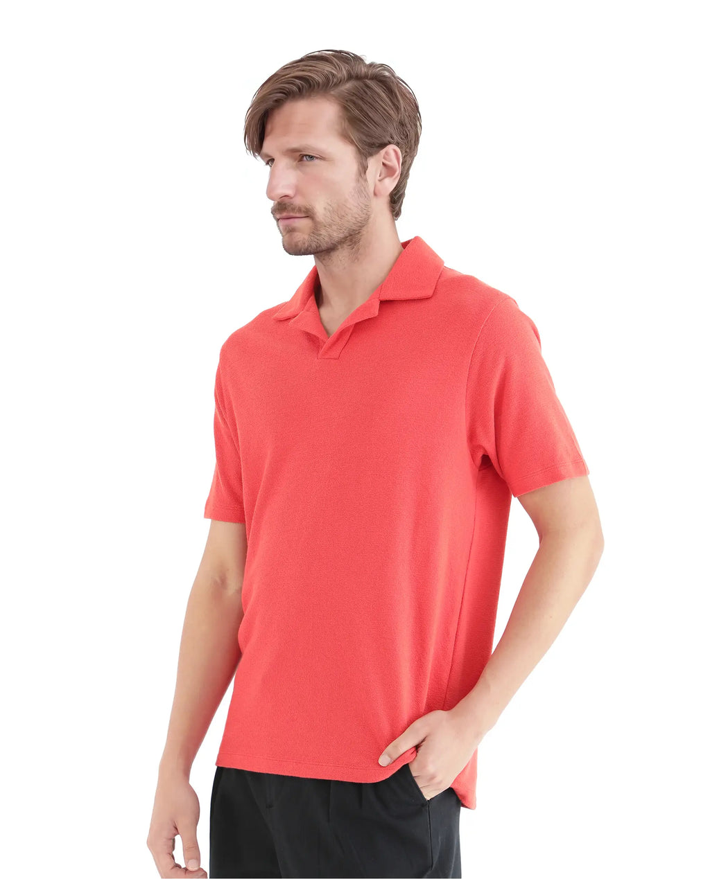 Rare Rabbit Men's Merko Dark Orange Cotton Plain Regular Fit Half Sleeve Polo