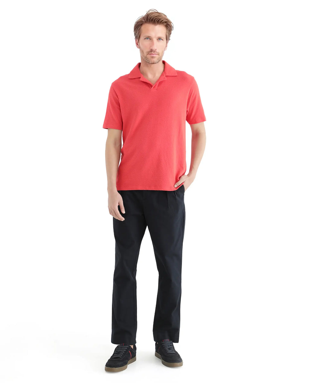 Rare Rabbit Men's Merko Dark Orange Cotton Plain Regular Fit Half Sleeve Polo