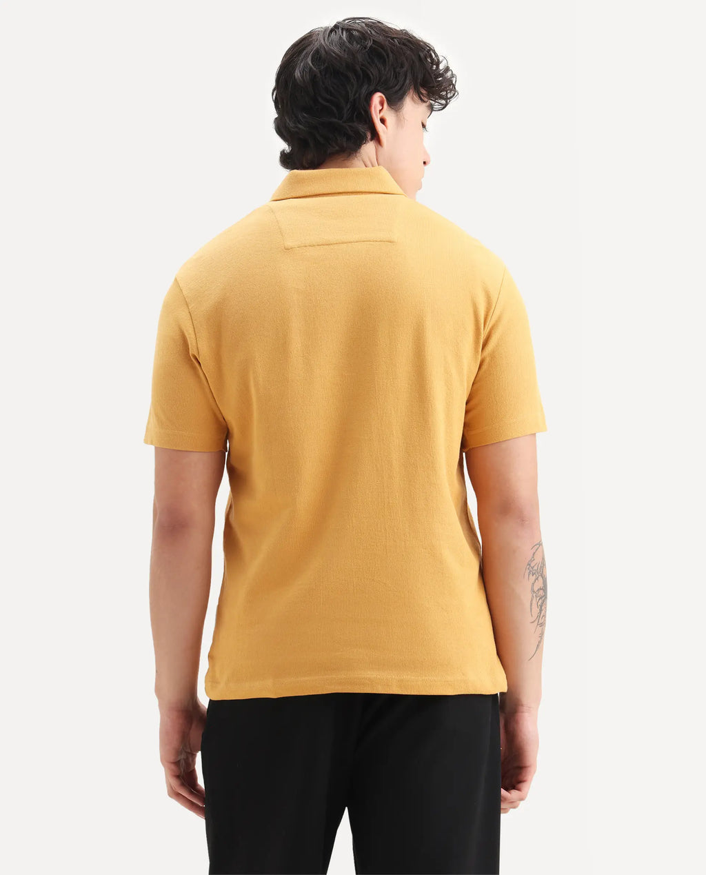 Rare Rabbit Men's Merkof Mustard Cotton Plain Regular Fit Half Sleeve Polo