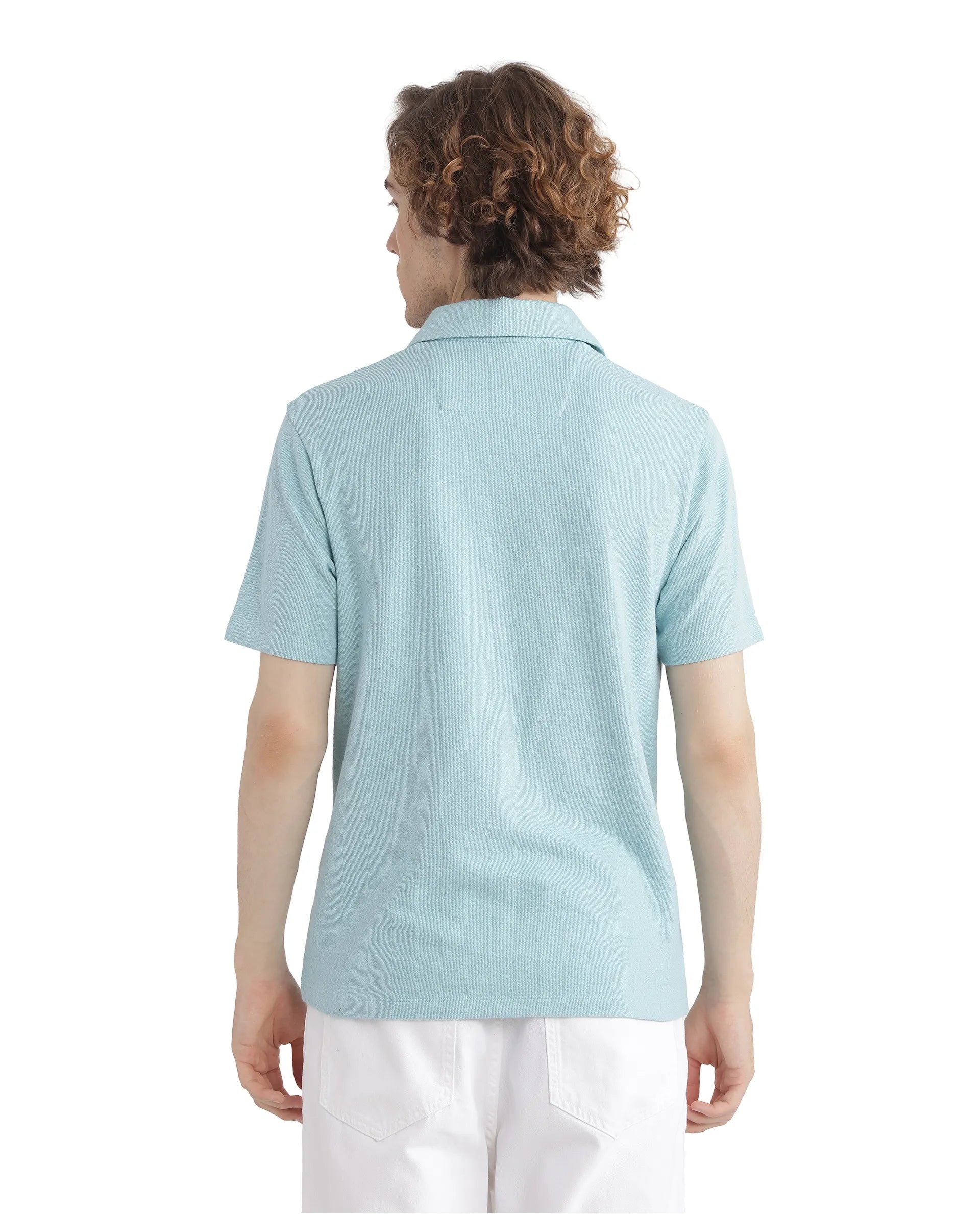 Rare Rabbit Men's Merko Turq Cotton Plain Regular Fit Half Sleeve Polo