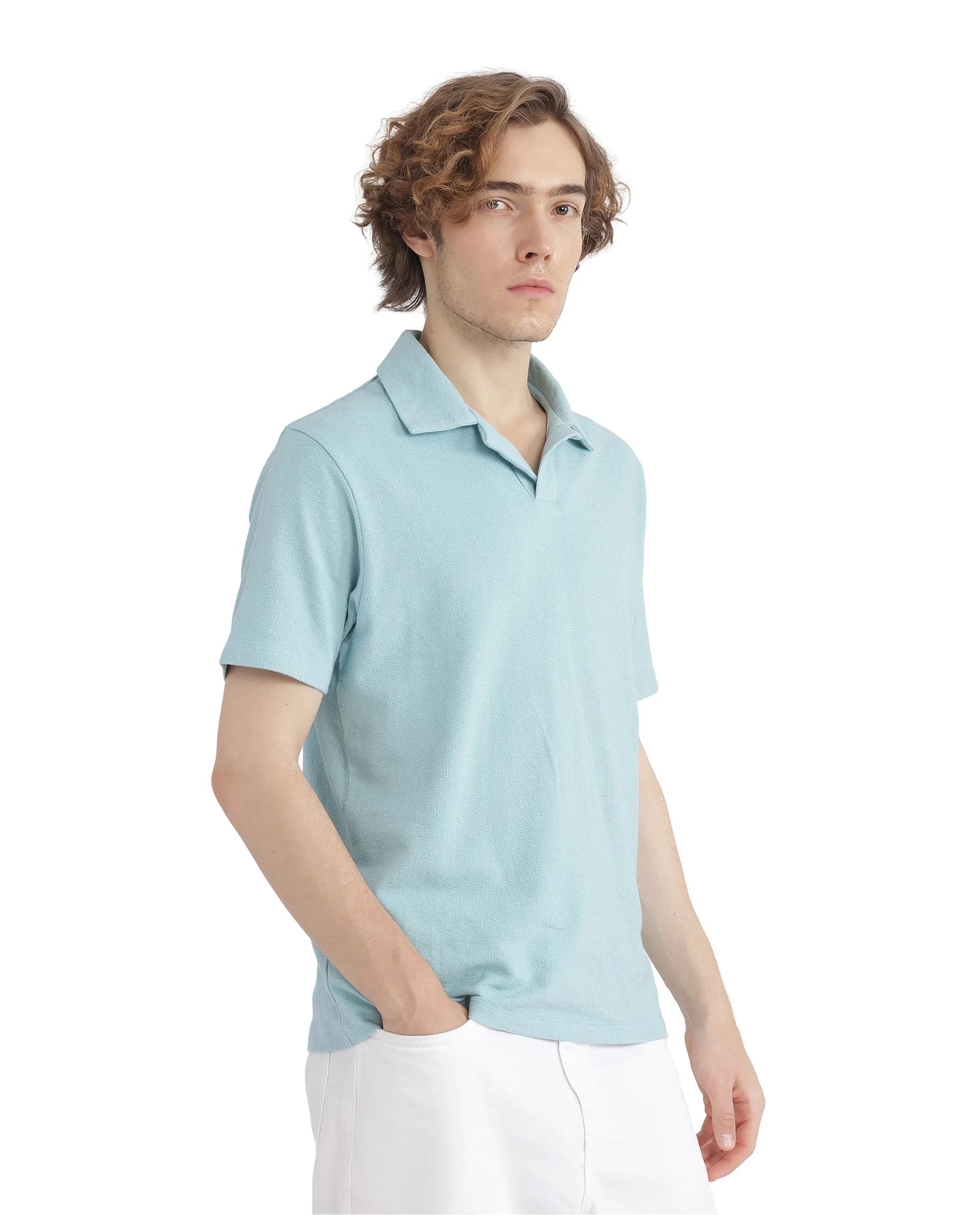 Rare Rabbit Men's Merko Turq Cotton Plain Regular Fit Half Sleeve Polo