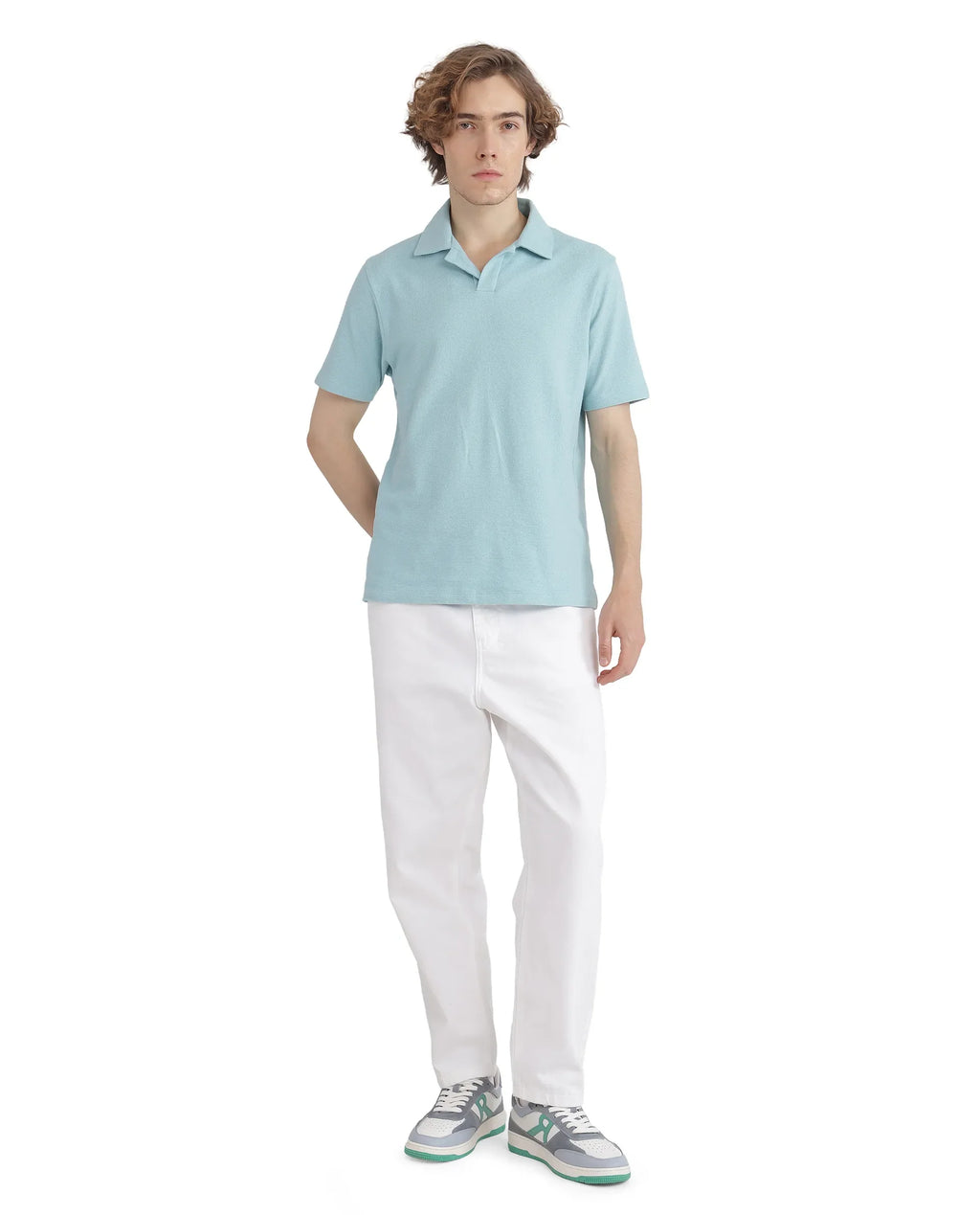Rare Rabbit Men's Merko Turq Cotton Plain Regular Fit Half Sleeve Polo