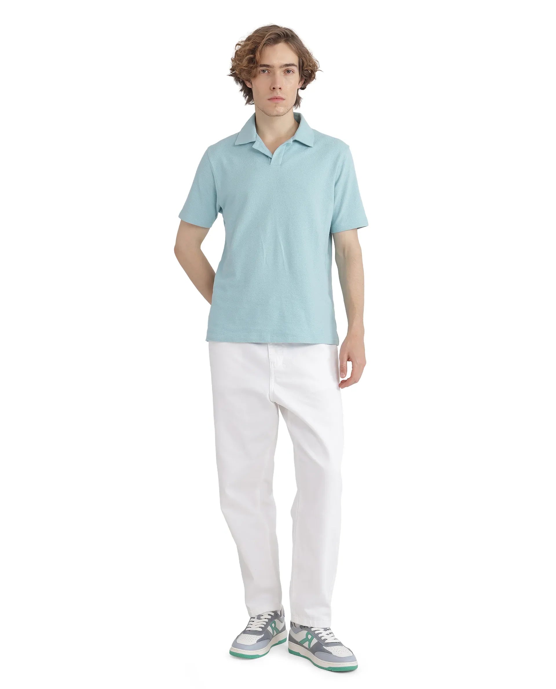 Rare Rabbit Men's Merko Turq Cotton Plain Regular Fit Half Sleeve Polo