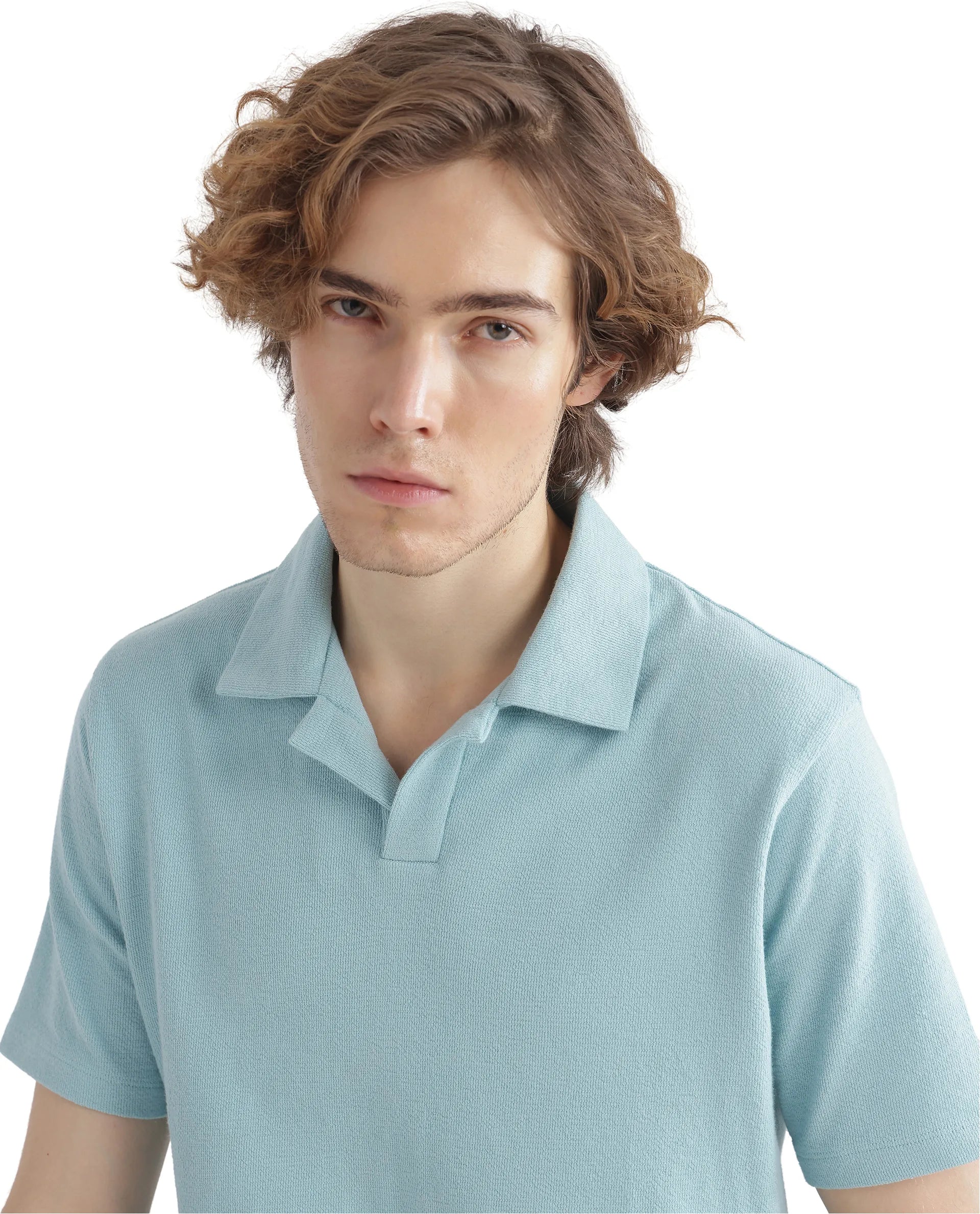 Rare Rabbit Men's Merko Turq Cotton Plain Regular Fit Half Sleeve Polo
