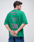 Rare Rabbit Men's Moshe Green Cotton Graphic Print Oversized Fit Half Sleeve Crew Neck T-Shirt