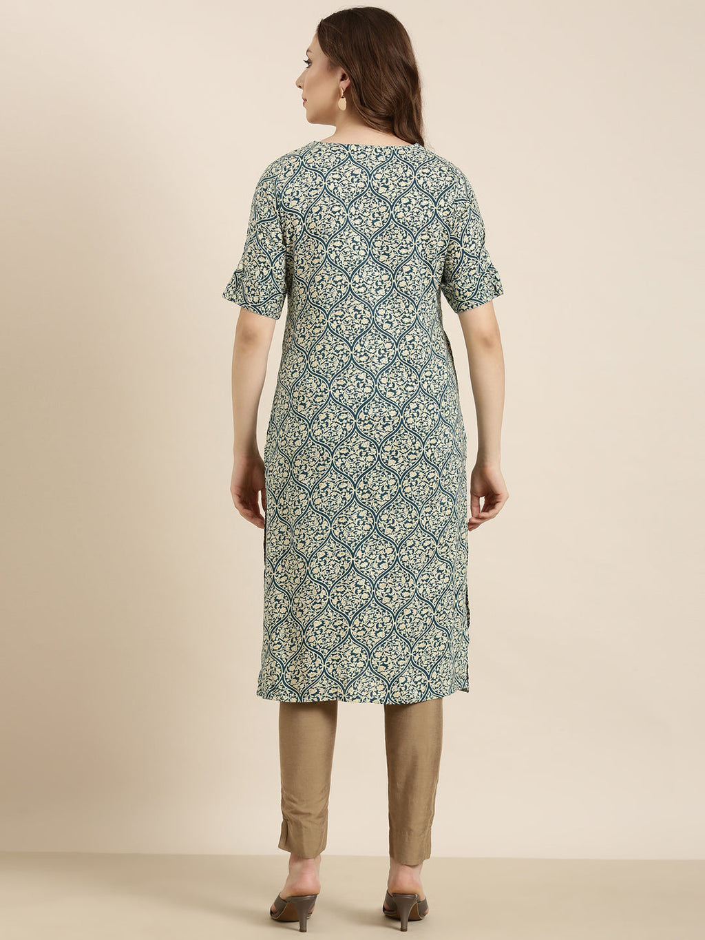 Women's Straight Teal Ethnic Motifs Kurta